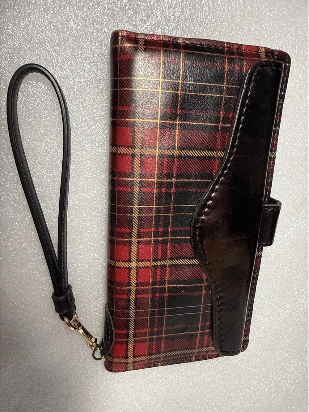 Patricia Nash Red Tartan Plaid Leather Wristlet Wallet